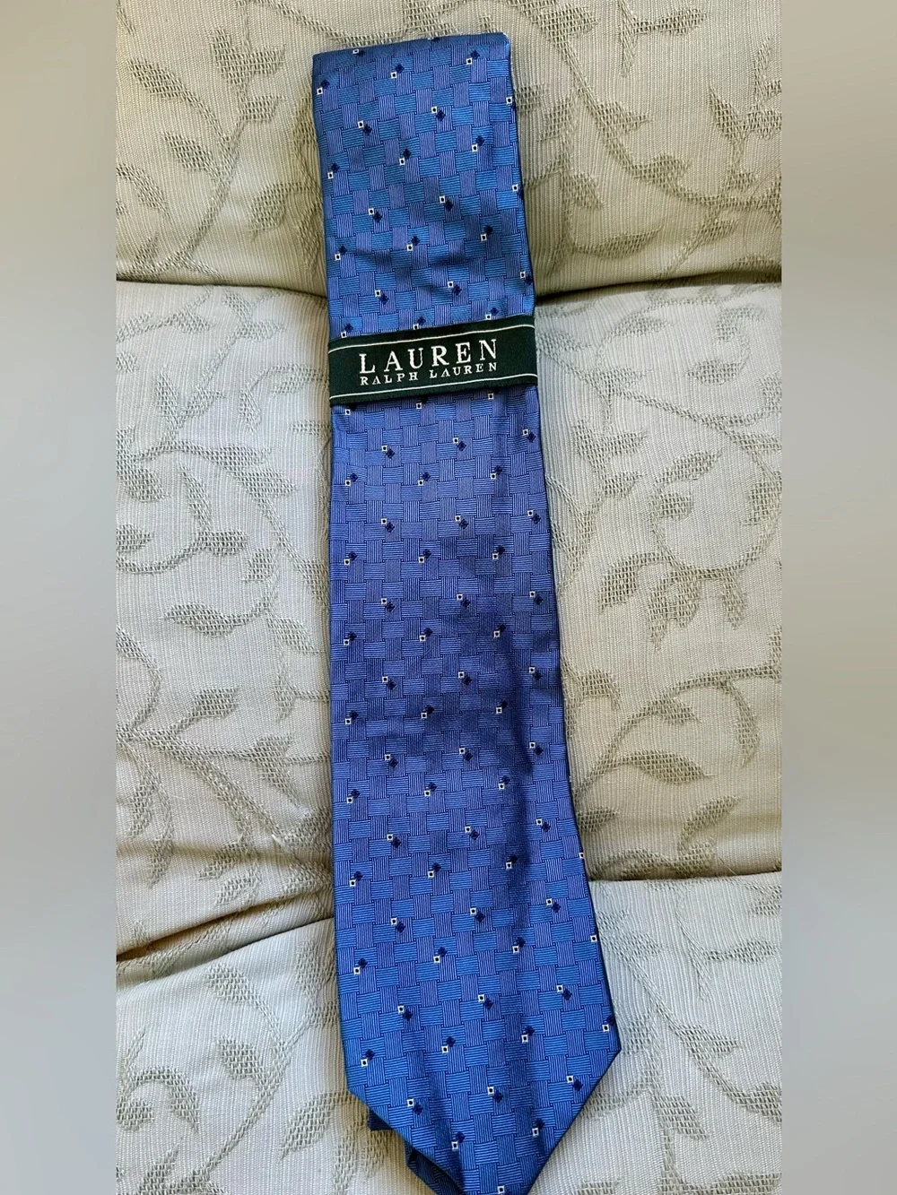 Lauren Ralph Lauren Blue Checked Silk Tie with Micro Dot Accent